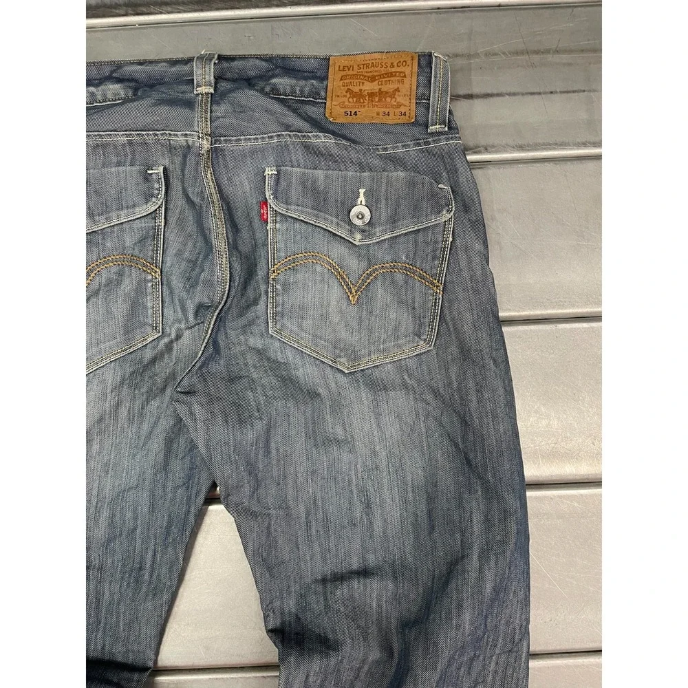 VTG Levis 514 Jeans Mens 34X34 Blue Medium Wash‎ Denim Slim Straight Distressed